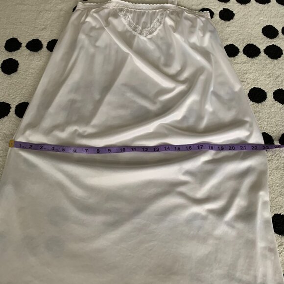 Vintage 90s Satin Lace Trim Hem Square Neck Midi Slip Lingerie Dress Nightgown - Picture 11 of 14